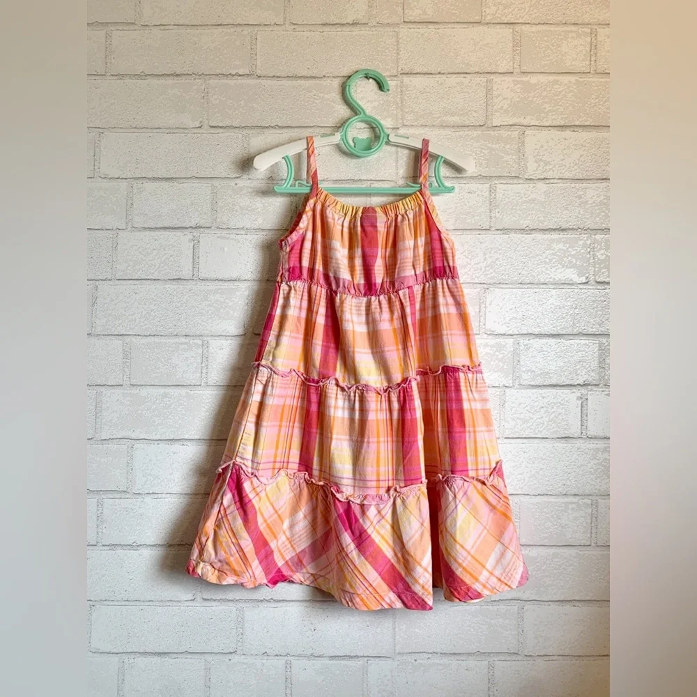 Faded Glory Girls 4T 100% Cotton Pink & Orange Plaid Prairie Dress Jumper